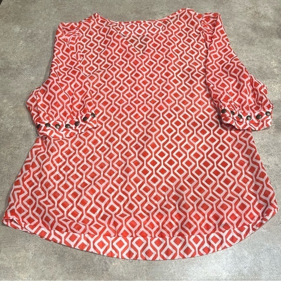 Women’s 41 Hawthorn, Orange Blouse, Size Medium, Button Accents, Quarter Sleeves - Picture 3 of 10